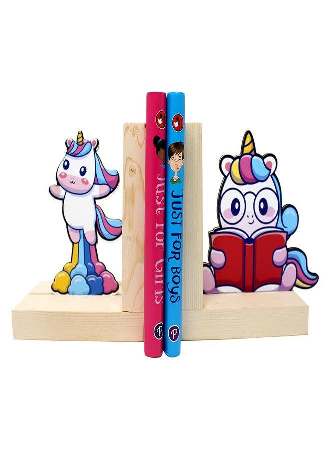 The Rosette Imprint Wooden Bookend for Kids Girls & Boys | Adjustable Book Stopper & Book Holder Stand | Bookends for Study Table, Shelf & Home Decor | Safe & Durable | Unicorn Design - Image 2